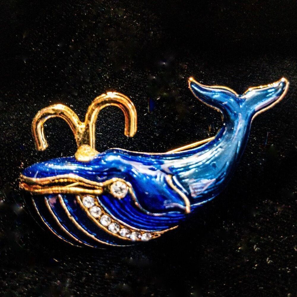 Unique Enamel Blue Whale Brooch Pin